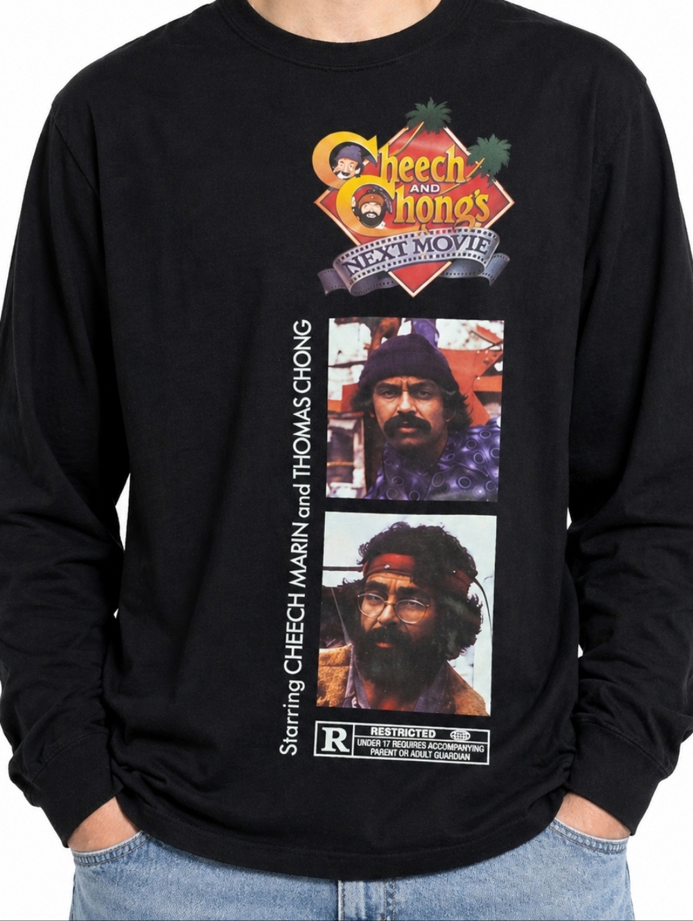 Cheech & Chong Next Movie Graphic Long Sleeve Tee Black Cult Classic Men’s